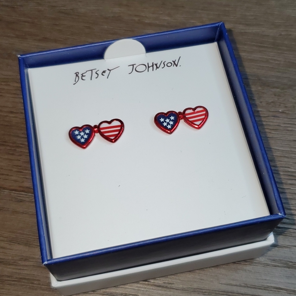Betsey Johnson Patriotic Hearts Earrings